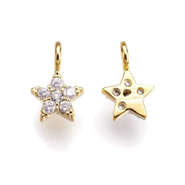 Small star with zirconia, gold-plated brass, charm, 8x5x1,5 mm, 2 pcs