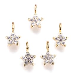 Kleiner Stern mit Zirkonia und &Ouml;se, vergoldetes Messing, 8x5x1,5 mm, 2 Stck