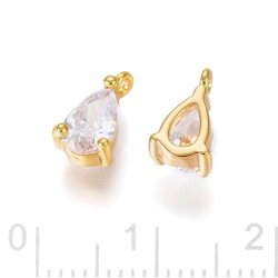 Tropfenf&ouml;rmiger Anh&auml;nger mit Zirkon, stark vergoldetes Messing, 8,5x5,5 mm, 2 Stck
