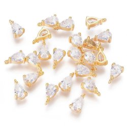 Tropfenf&ouml;rmiger Anh&auml;nger mit Zirkon, stark vergoldetes Messing, 8,5x5,5 mm, 2 Stck