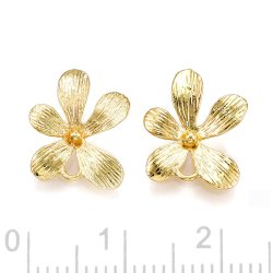 Zwischenglied, 5er-Blte, mit 2 sen, Messing vergoldet, 11,5x10 mm, 2 Stck