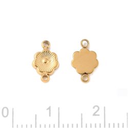 Zwischenglied, gerillte Blume, mit 2 sen, vergoldeter Edelstahl, 9,5x5,5 mm, 2 Stck.