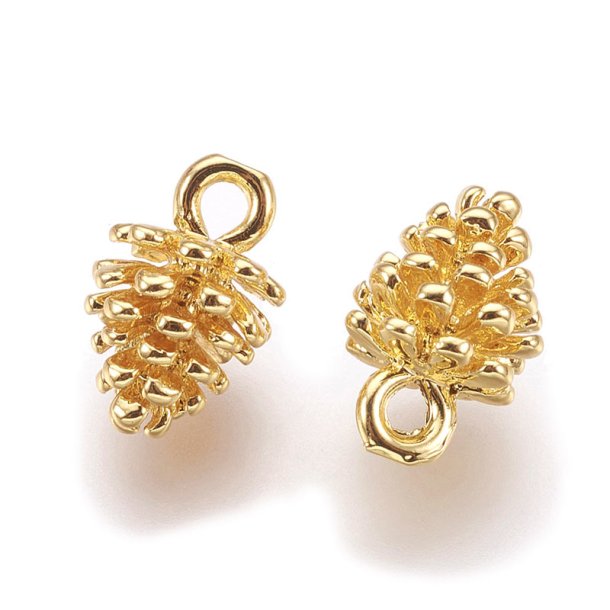 Pendant, pine cone, Gold-plated brass, 12x8 mm, 2 pcs.