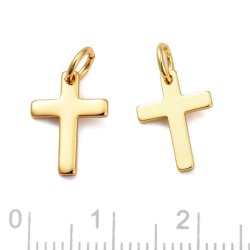 Kreuz, kleine Anh�nger mit �se, 18 Karat vergoldetes Messing, 12,5x9 mm, 2 Stck