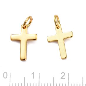 Kreuz, kleine Anh�nger mit �se, 18 Karat vergoldetes Messing, 12,5x9 mm, 2 Stck