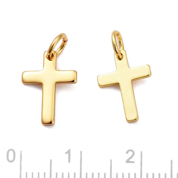 Kreuz, kleine Anh�nger mit �se, 18 Karat vergoldetes Messing, 12,5x9 mm, 2 Stck