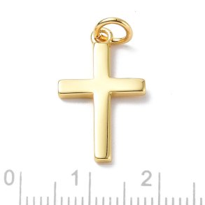 Kreuz, Anh�nger mit �se, 18 Karat vergoldetes Messing, 19x11,5mm, 2 Stck