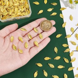 Bl�tter, Anh�nger, vergoldetes Messing, 7x4 mm, 10 Stk.