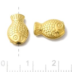 Fisch, Perle, vergoldeter Edelstahl, 12x8x3,5 mm, 2 Stck