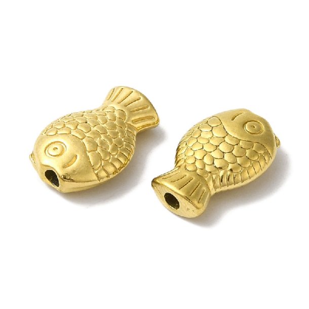 Fisch, Perle, vergoldeter Edelstahl, 12x8x3,5 mm, 2 Stck