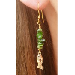 Fisch, kleiner Anhnger, stark vergoldetes Messing, 13x5x3,5 mm, Loch 1,2 mm, 2 Stck.