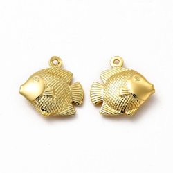 Fisk, vedh�ng, 18K forgyldt messing, 18x17,5x4,5 mm, hul 1,2 mm, 4 stk.