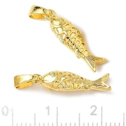 Fisch, Anhnger, stark vergoldetes Messing, 19x6x5 mm, 2 Stck