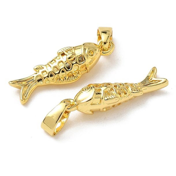 Fisch, Anhnger, stark vergoldetes Messing, 19x6x5 mm, 2 Stck