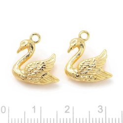 Pendant, swan, 18k gold-plated brass, 16.5 x 15 mm, 2 pieces