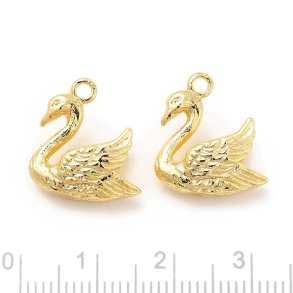 Pendant, swan, 18k gold-plated brass, 16.5 x 15 mm, 2 pieces
