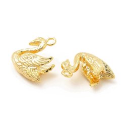 Pendant, swan, 18k gold-plated brass, 16.5 x 15 mm, 2 pieces