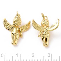 Pendant, cherub angel, 18k gold-plated brass, 20.5x18 mm, 1 pc