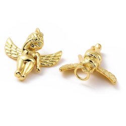 Pendant, cherub angel, 18k gold-plated brass, 20.5x18 mm, 1 pc