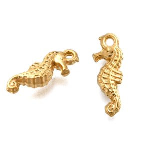 Schmuckanhnger, Seepferdchen, vergoldeter Edelstahl, 14,5x5 mm, 2 Stck