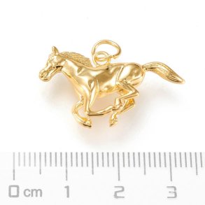 Jewellery pendant, galloping horse, durable gold-plated brass, 15.5x29.5 mm, 1 pc