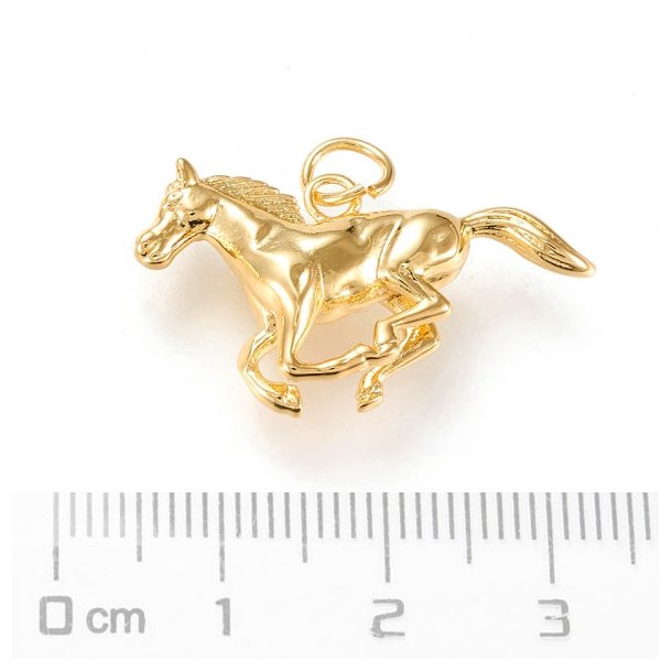 Jewellery pendant, galloping horse, durable gold-plated brass, 15.5x29.5 mm, 1 pc