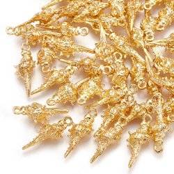 Anhnger, Muschelschale mit Stacheln, stark vergoldetes Messing, 17x6,5x5 mm, 2 Stk.