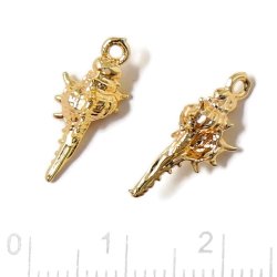 Anhnger, Muschelschale mit Stacheln, stark vergoldetes Messing, 17x6,5x5 mm, 2 Stk.