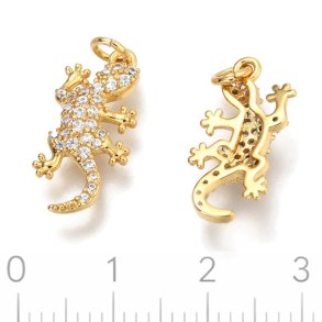 Vedh�ng med form som en Geko, klare zirkoner, 18K forgyldt, 16,5x8mm 1 stk