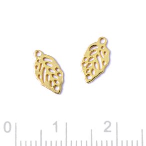 Anh�nger, perforiertes Blatt, vergoldetes Sterlingsilber, 10x5 mm, 2 Stck
