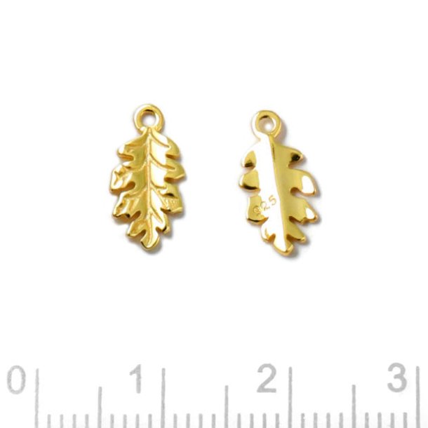 Vedh�ng, lille ege-blad, forgyldt sterlings�lv, 12x6 mm, 1 stk