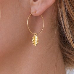 Vedh�ng, lille ege-blad, forgyldt sterlings�lv, 12x6 mm, 1 stk