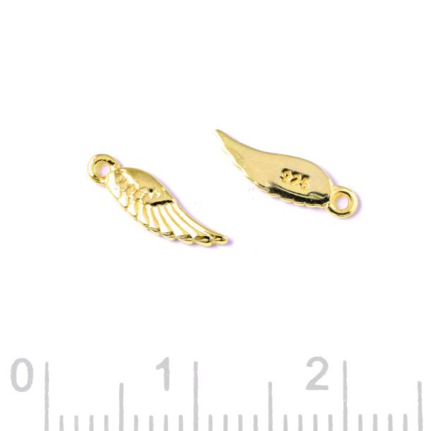 Anh�nger, kleine Fl�gel mit �se, vergoldetes Sterlingsilber, 11x3 mm, 1 Stck