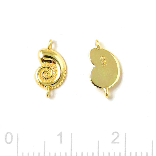 Zwischenglied, Seeschneckenhaus mit 2 sen, vergoldetes Silber, 11,5x6 mm, 2 Stck