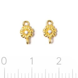 Daisy flower connector with 2 loops, 18K gold-plated silver, 8.8x5mm, 2 pcs