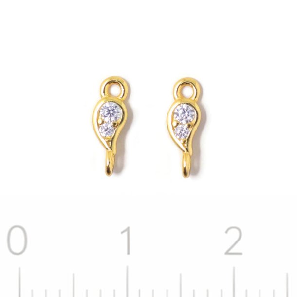Teardrop connector with CZ and 2 loops, gold-plated silver, 8.8x3mm, 2 pcs