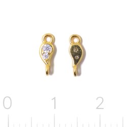 Teardrop connector with CZ and 2 loops, gold-plated silver, 8.8x3mm, 2 pcs
