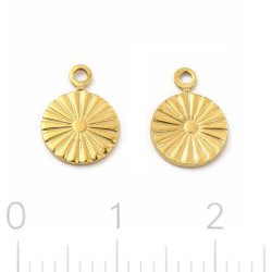 Pendant, faceted disc, gold-plated steel, 11x8x1 mm, 6 pcs