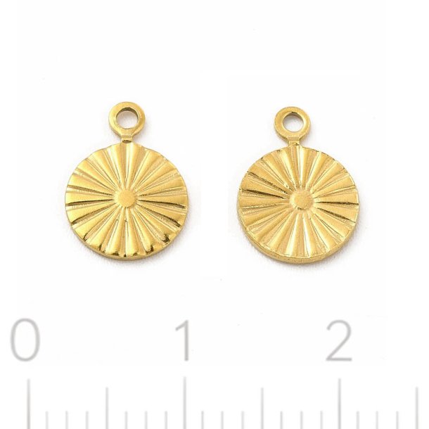 Pendant, faceted disc, gold-plated steel, 11x8x1 mm, 6 pcs