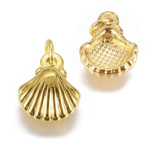 Anhnger, muschel mit se, vergoldeter stahl, 12,5x10,5x4 mm, 1 Stk