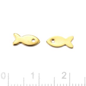 Fish charm, gold-plated stainless steel, 8,5x4x0,8 mm, 6 pcs