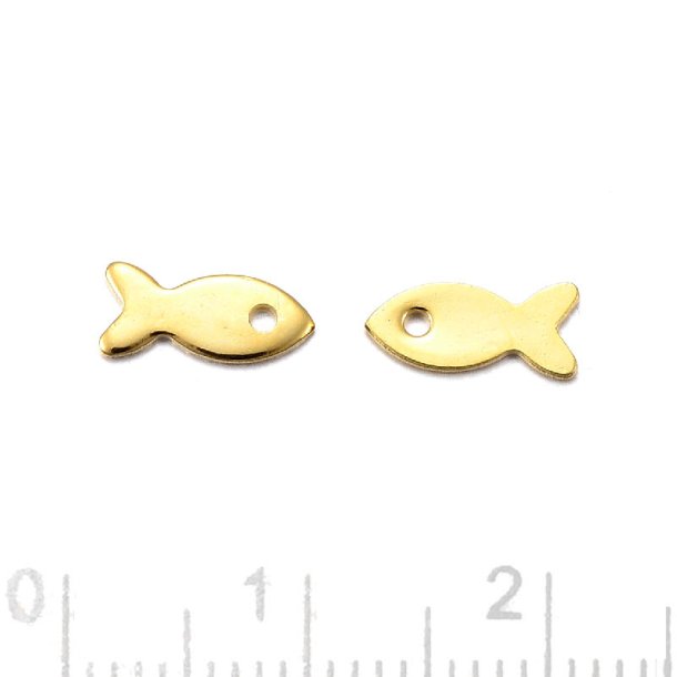 Anhang, Fisch, vergoldeter Edelstahl, 8,5x4x0,8 mm, 6 Stck