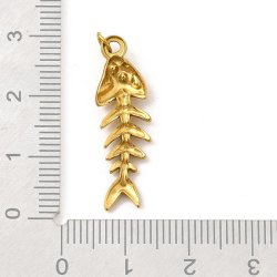 Fiske-skelet, vedh�ng med �sken, 18k forgyldt st�l, 28x9 mm, 1 stk