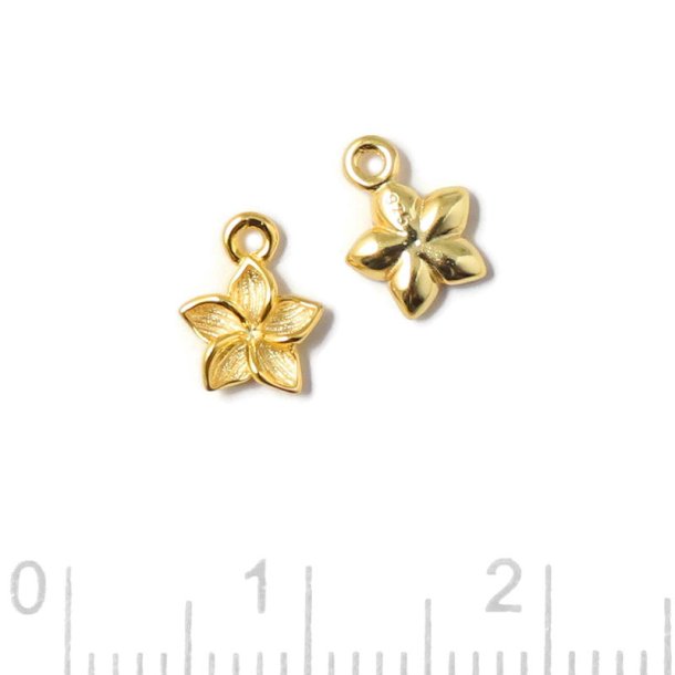 Pendant, small star flower, 1 loop, gold-plated silver, 7,4x6x1.8 mm, 2 pcs