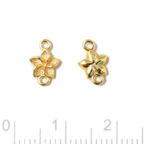 Link, small star flower, 2 eyelets, gold-plated silver, 9.5x6x1.8 mm, 2 pcs