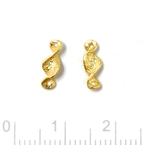 Link, twisted, hammered surface, 2 holes, gold-plated silver, 10x4 mm, 2 pcs