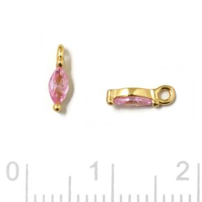 Anhänger, ovaler Zirkonia mit Öse, rosa, vergoldetes Silber, 7x2x2,5mm, 2 Stk.