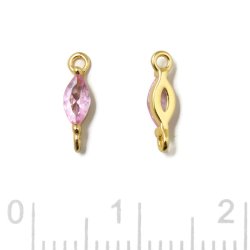 Zwischenst&uuml;ck, ovaler Zirkonia, 2 &Ouml;sen, rosa, vergoldetes Silber, 9,5x2x2,5mm, 2 Stk.