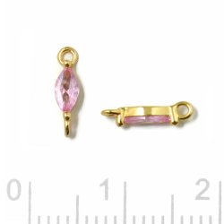 Zwischenst&uuml;ck, ovaler Zirkonia, 2 &Ouml;sen, rosa, vergoldetes Silber, 9,5x2x2,5mm, 2 Stk.