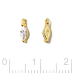 Anh&auml;nger, ovaler Zirkonia mit &Ouml;se, klar, vergoldetes Silber, 7x2x2,5mm, 2 Stk.